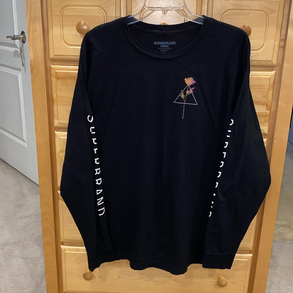 SUPERbrand Skateboarding Long Sleeve Tee Black w/ Rose Logo Men’s Size XL EUC